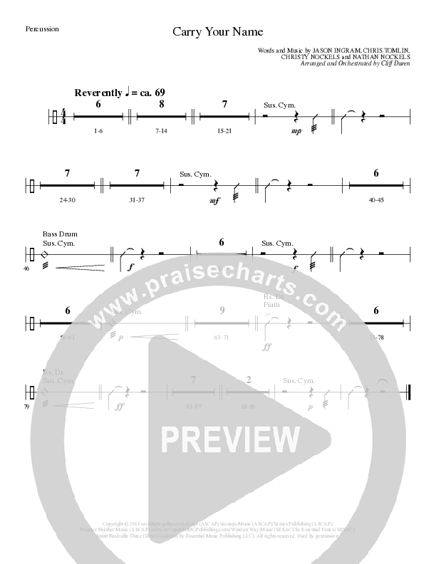 Carry Your Name (Choral Anthem SATB) Percussion (Arr. Cliff Duren / Lillenas Choral)