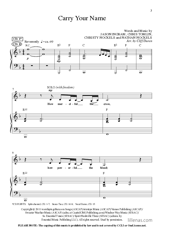 Carry Your Name (Choral Anthem SATB) Anthem (SATB/Piano) (Arr. Cliff Duren / Lillenas Choral)