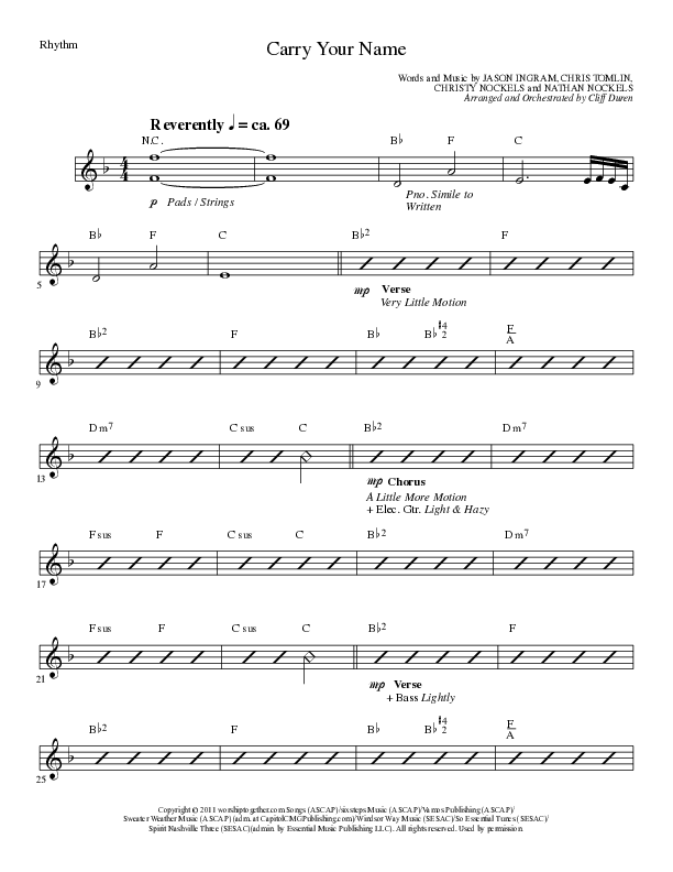 Carry Your Name (Choral Anthem SATB) Rhythm Chart (Arr. Cliff Duren / Lillenas Choral)