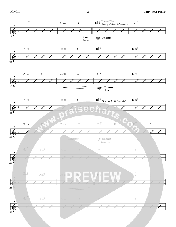 Carry Your Name (Choral Anthem SATB) Rhythm Chart (Arr. Cliff Duren / Lillenas Choral)