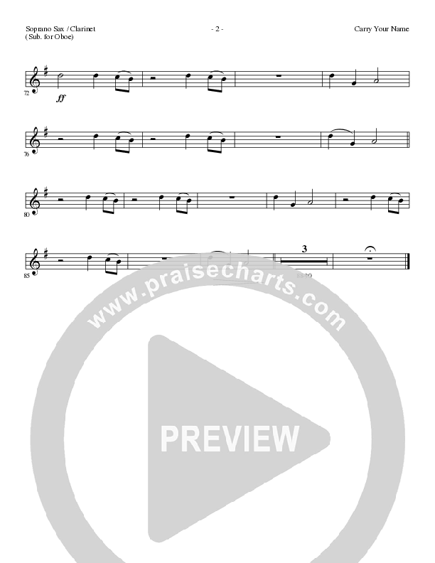 Carry Your Name (Choral Anthem SATB) Soprano Sax (Arr. Cliff Duren / Lillenas Choral)