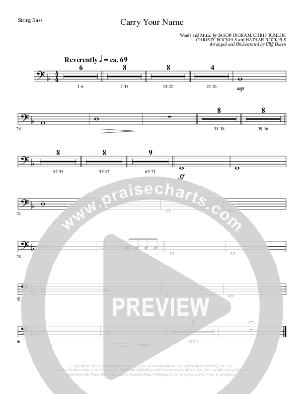 Carry Your Name (Choral Anthem SATB) String Bass (Arr. Cliff Duren / Lillenas Choral)