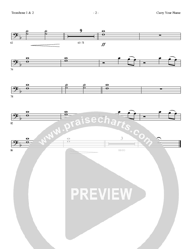 Carry Your Name (Choral Anthem SATB) Trombone 1/2 (Arr. Cliff Duren / Lillenas Choral)