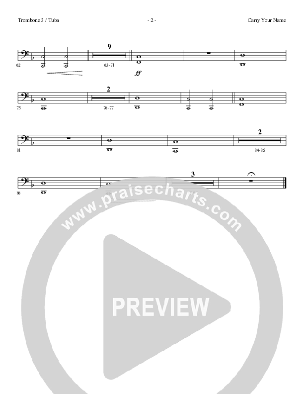Carry Your Name (Choral Anthem SATB) Trombone 3/Tuba (Arr. Cliff Duren / Lillenas Choral)