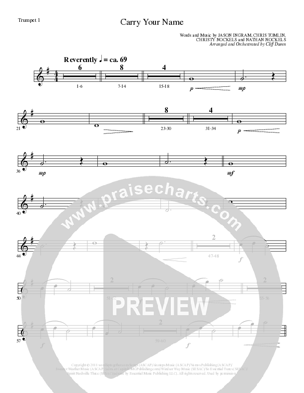 Carry Your Name (Choral Anthem SATB) Trumpet 1 (Arr. Cliff Duren / Lillenas Choral)