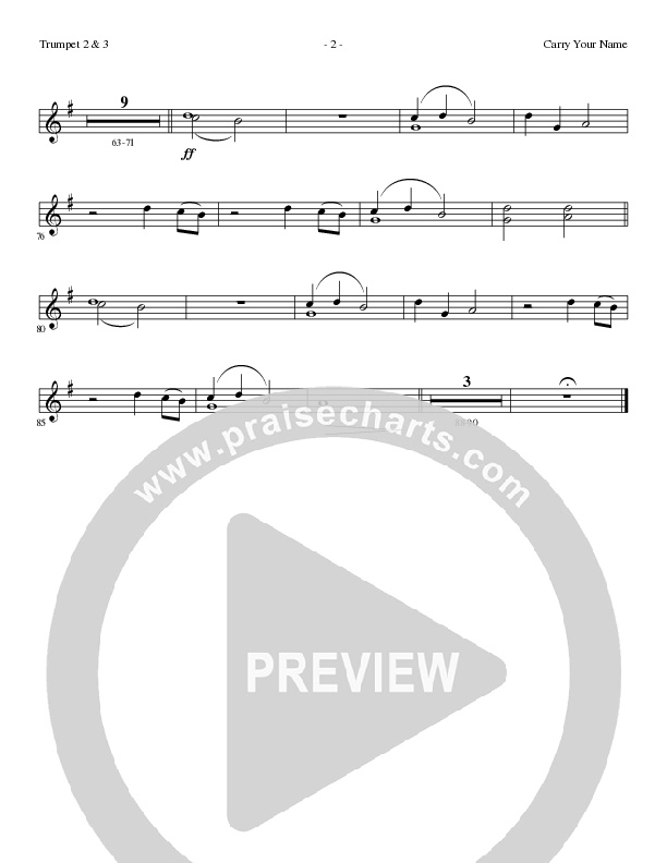 Carry Your Name (Choral Anthem SATB) Trumpet 2/3 (Arr. Cliff Duren / Lillenas Choral)