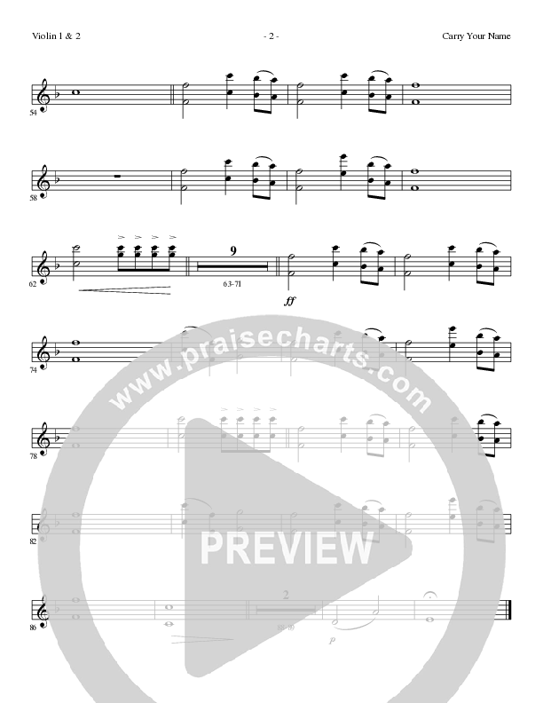Carry Your Name (Choral Anthem SATB) Violin 1/2 (Arr. Cliff Duren / Lillenas Choral)