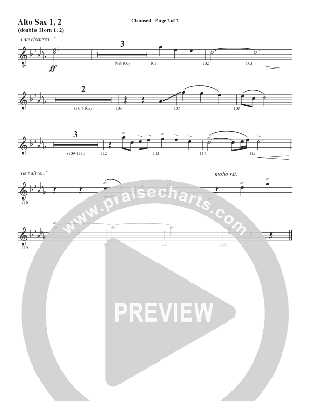 Cleansed (Choral Anthem SATB) Alto Sax 1/2 (Word Music Choral / Arr. Cliff Duren)