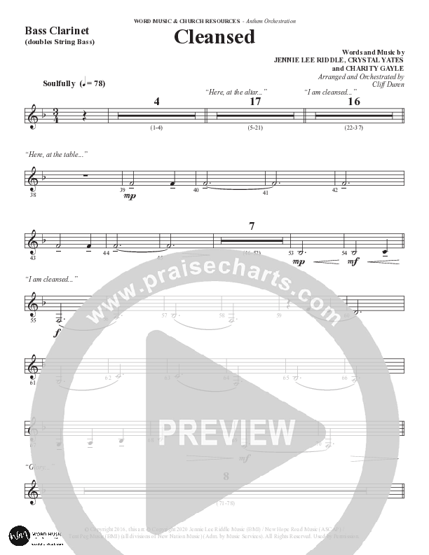 Cleansed (Choral Anthem SATB) Bass Clarinet (Word Music Choral / Arr. Cliff Duren)