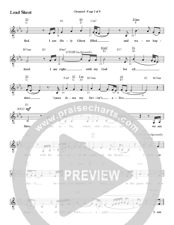 Cleansed (Choral Anthem SATB) Lead Sheet (Melody) (Word Music Choral / Arr. Cliff Duren)
