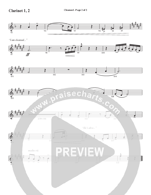 Cleansed (Choral Anthem SATB) Clarinet 1/2 (Word Music Choral / Arr. Cliff Duren)