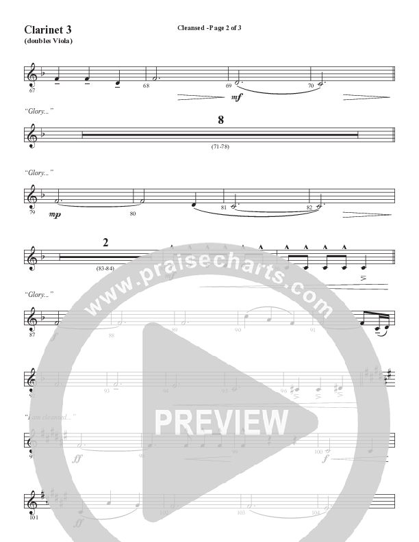 Cleansed (Choral Anthem SATB) Clarinet 3 (Word Music Choral / Arr. Cliff Duren)