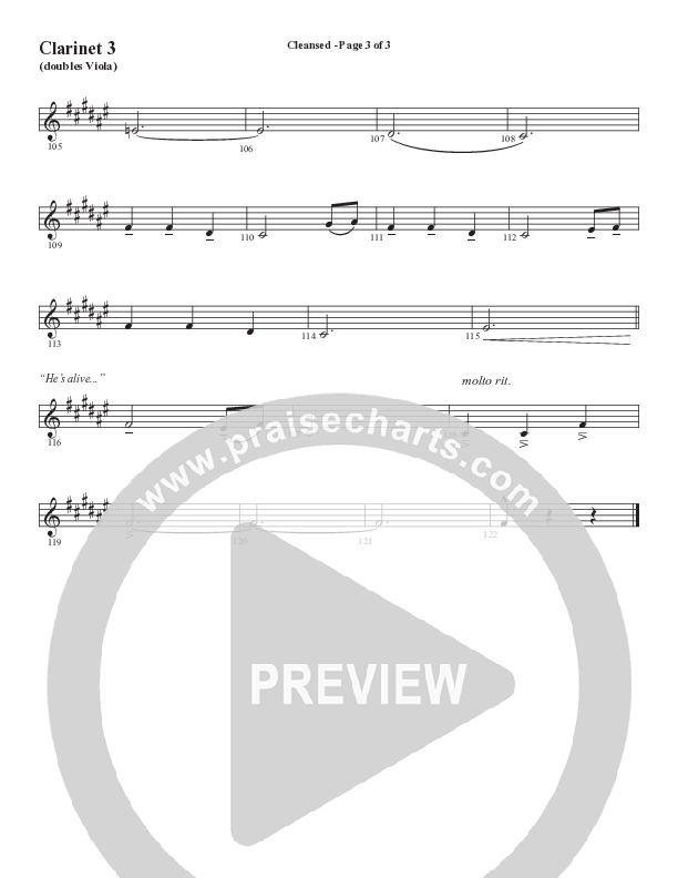 Cleansed (Choral Anthem SATB) Clarinet 3 (Word Music Choral / Arr. Cliff Duren)