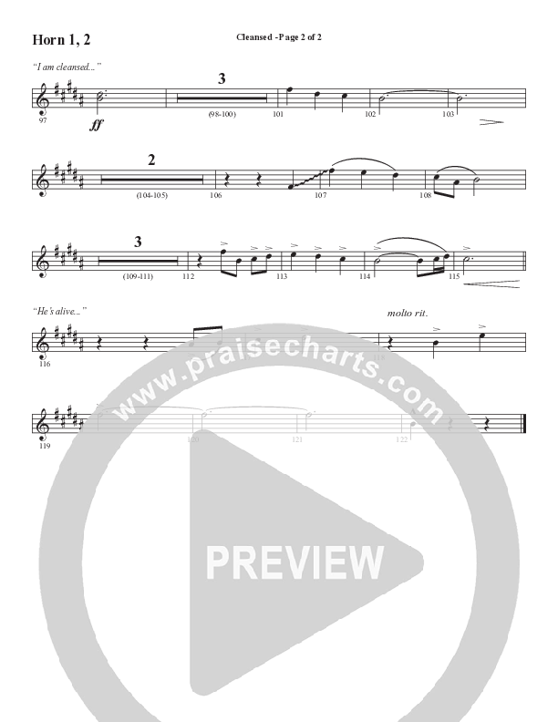Cleansed (Choral Anthem SATB) French Horn 1/2 (Word Music Choral / Arr. Cliff Duren)