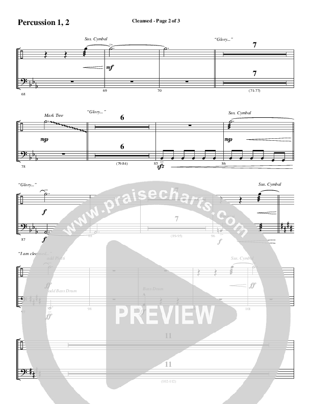 Cleansed (Choral Anthem SATB) Percussion 1/2 (Word Music Choral / Arr. Cliff Duren)