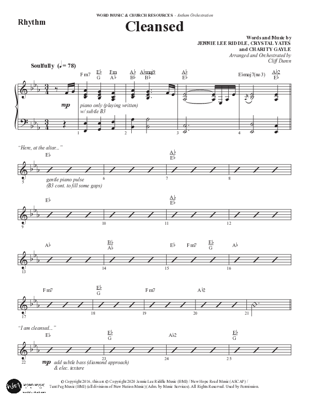 Cleansed (Choral Anthem SATB) Rhythm Chart (Word Music Choral / Arr. Cliff Duren)