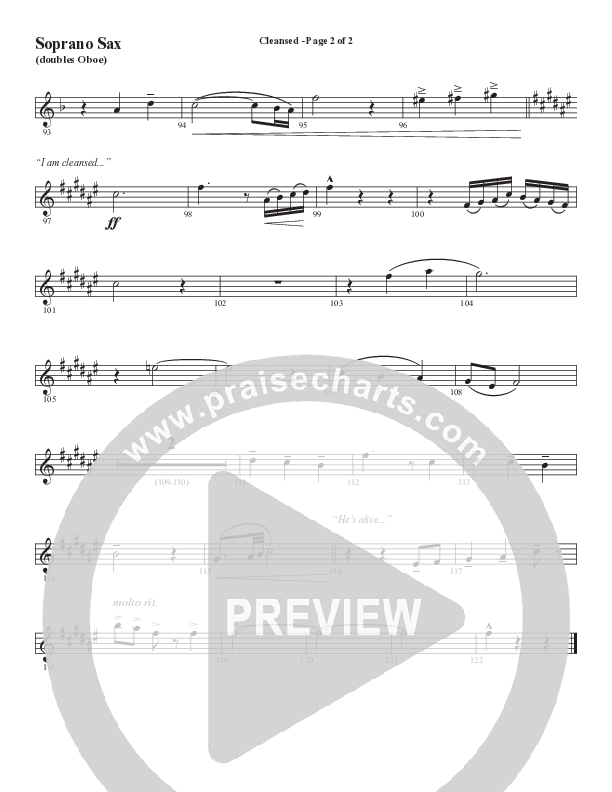 Cleansed (Choral Anthem SATB) Soprano Sax (Word Music Choral / Arr. Cliff Duren)