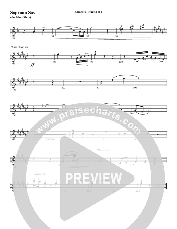 Cleansed (Choral Anthem SATB) Soprano Sax (Word Music Choral / Arr. Cliff Duren)