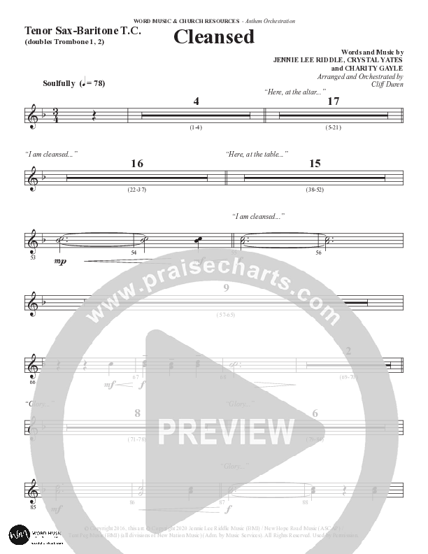 Cleansed (Choral Anthem SATB) Tenor Sax/Baritone T.C. (Word Music Choral / Arr. Cliff Duren)