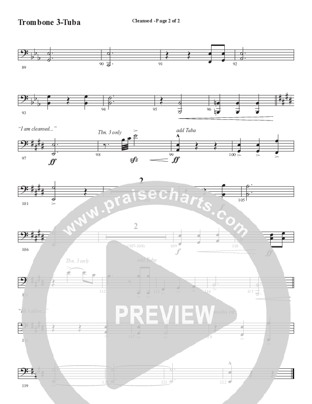 Cleansed (Choral Anthem SATB) Trombone 3 (Word Music Choral / Arr. Cliff Duren)
