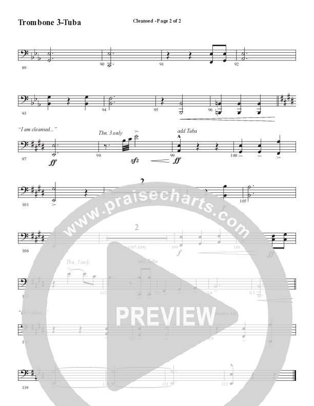Cleansed (Choral Anthem SATB) Trombone 3 (Word Music Choral / Arr. Cliff Duren)