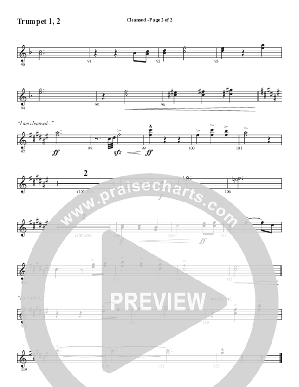Cleansed (Choral Anthem SATB) Trumpet 1,2 (Word Music Choral / Arr. Cliff Duren)