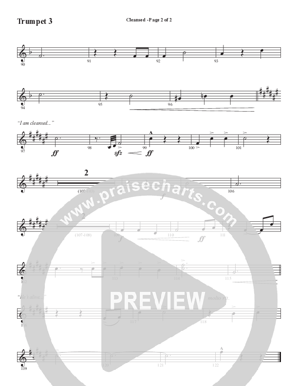 Cleansed (Choral Anthem SATB) Trumpet 3 (Word Music Choral / Arr. Cliff Duren)