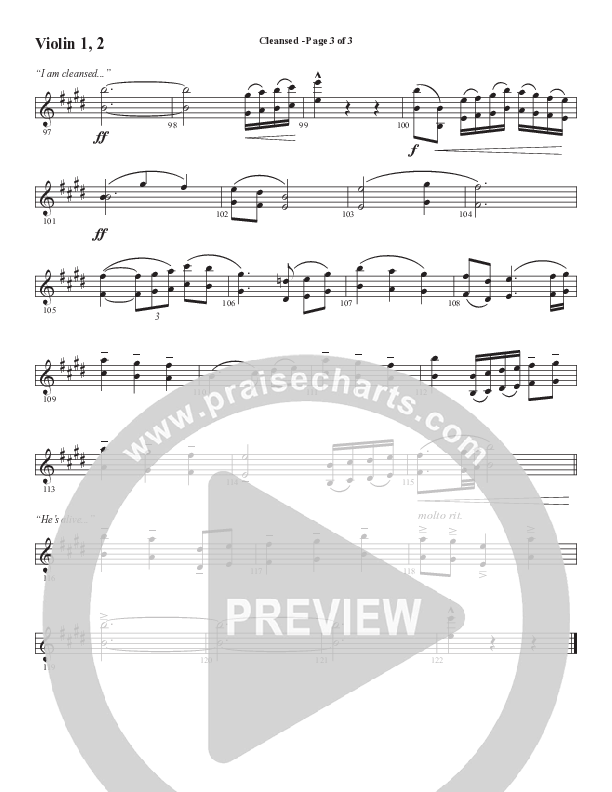 Cleansed (Choral Anthem SATB) Violin 1/2 (Word Music Choral / Arr. Cliff Duren)