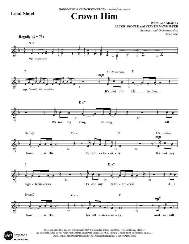 Crown Him (Choral Anthem SATB) Lead Sheet (SAT) (Word Music Choral / Arr. Jay Rouse)