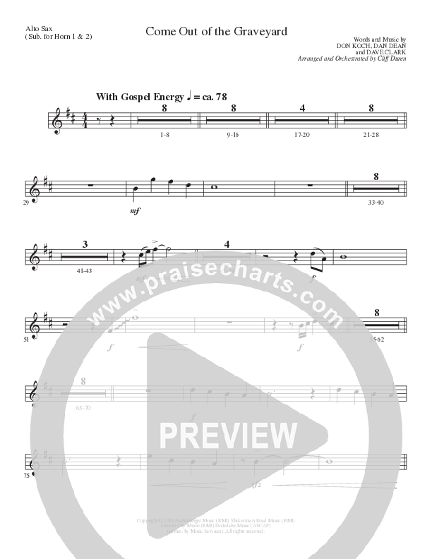 Come Out Of The Graveyard (Choral Anthem SATB) Alto Sax (Lillenas Choral / Arr. Cliff Duren)
