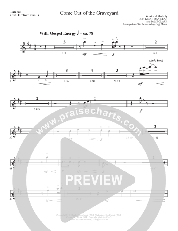 Come Out Of The Graveyard (Choral Anthem SATB) Bari Sax (Lillenas Choral / Arr. Cliff Duren)