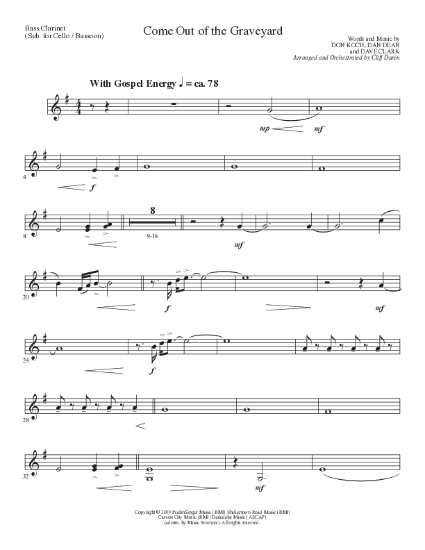 Come Out Of The Graveyard (Choral Anthem SATB) Bass Clarinet (Lillenas Choral / Arr. Cliff Duren)