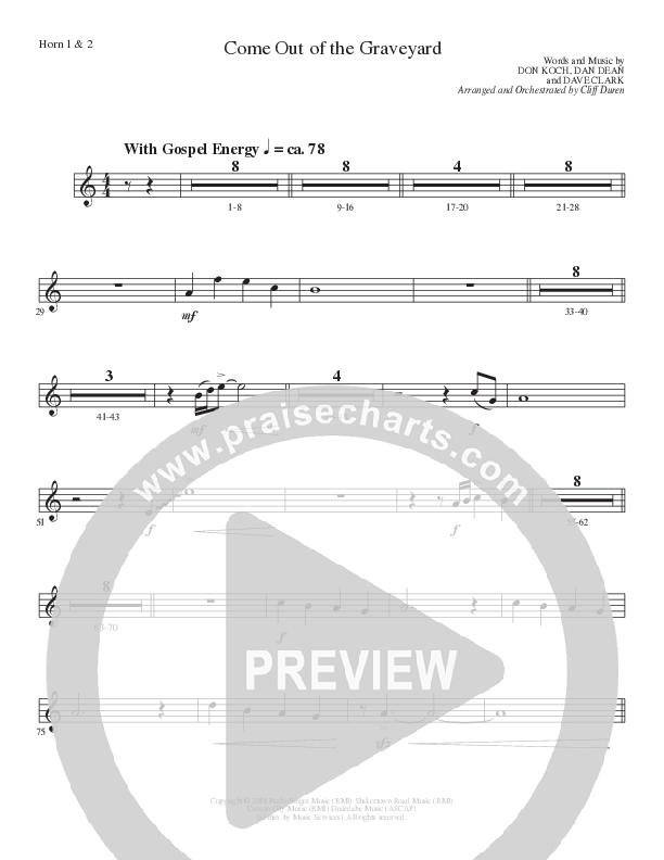 Come Out Of The Graveyard (Choral Anthem SATB) French Horn 1/2 (Lillenas Choral / Arr. Cliff Duren)