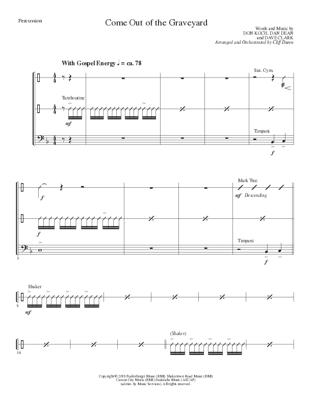 Come Out Of The Graveyard (Choral Anthem SATB) Percussion (Lillenas Choral / Arr. Cliff Duren)