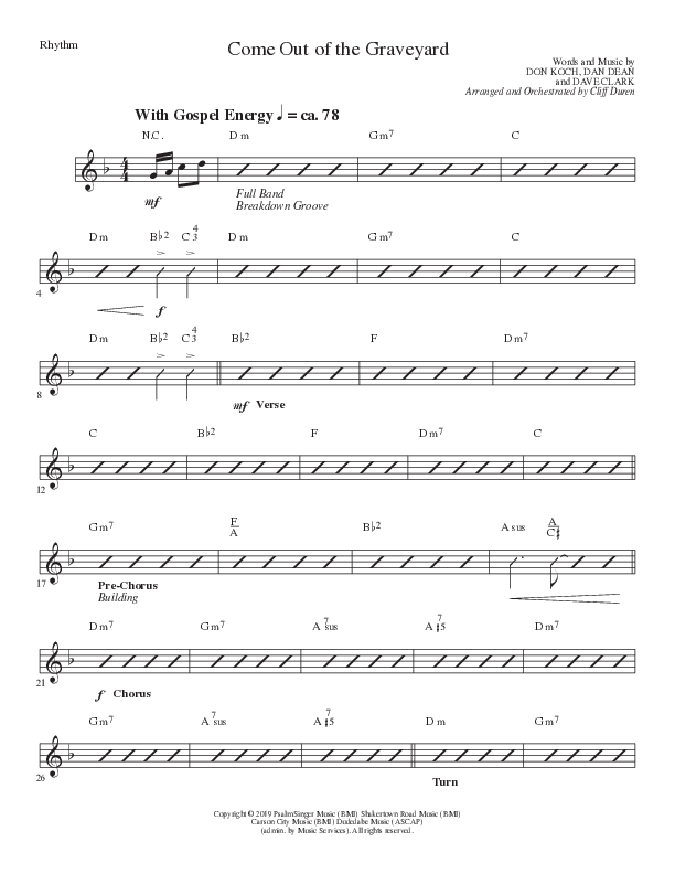 Come Out Of The Graveyard (Choral Anthem SATB) Rhythm Chart (Lillenas Choral / Arr. Cliff Duren)