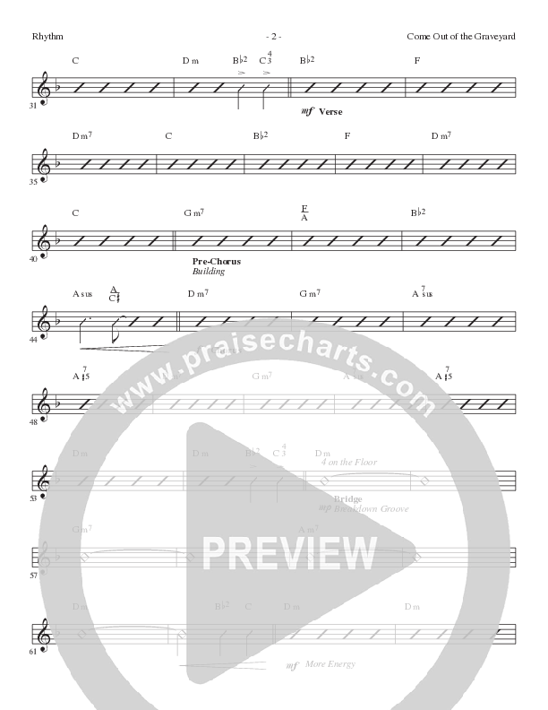 Come Out Of The Graveyard (Choral Anthem SATB) Rhythm Chart (Lillenas Choral / Arr. Cliff Duren)