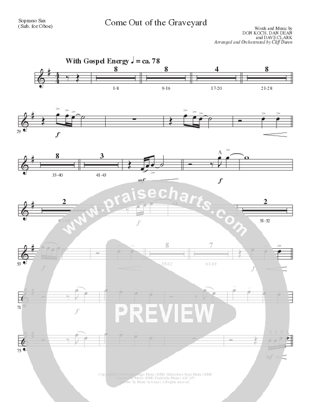 Come Out Of The Graveyard (Choral Anthem SATB) Soprano Sax (Lillenas Choral / Arr. Cliff Duren)