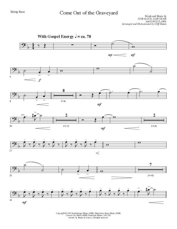 Come Out Of The Graveyard (Choral Anthem SATB) String Bass (Lillenas Choral / Arr. Cliff Duren)