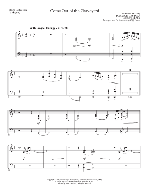Come Out Of The Graveyard (Choral Anthem SATB) String Reduction (Lillenas Choral / Arr. Cliff Duren)