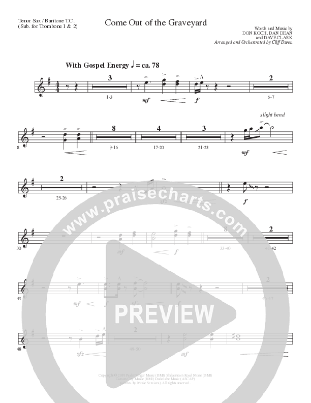 Come Out Of The Graveyard (Choral Anthem SATB) Tenor Sax/Baritone T.C. (Lillenas Choral / Arr. Cliff Duren)