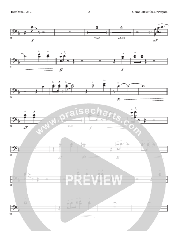 Come Out Of The Graveyard (Choral Anthem SATB) Trombone 1/2 (Lillenas Choral / Arr. Cliff Duren)