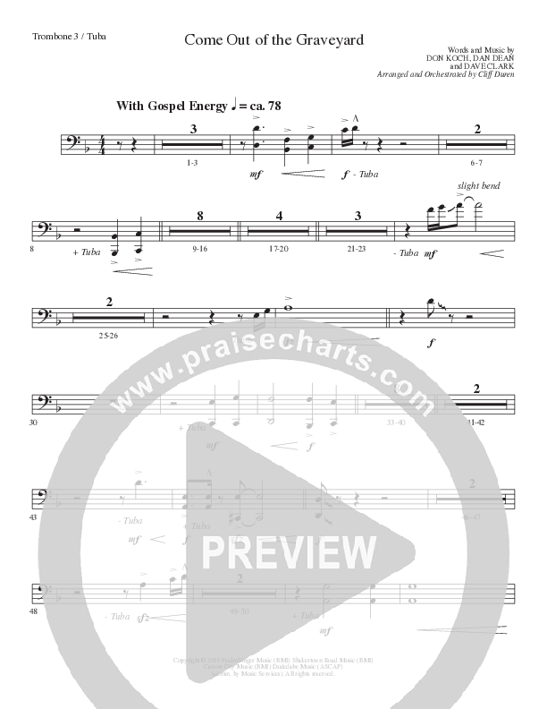 Come Out Of The Graveyard (Choral Anthem SATB) Trombone 3/Tuba (Lillenas Choral / Arr. Cliff Duren)