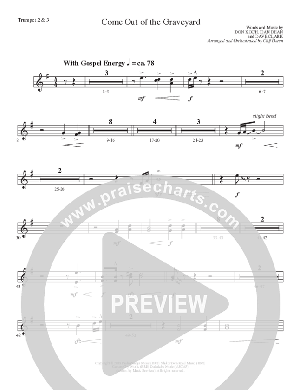 Come Out Of The Graveyard (Choral Anthem SATB) Trumpet 2/3 (Lillenas Choral / Arr. Cliff Duren)