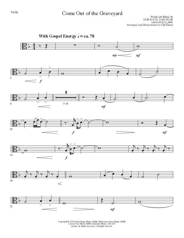Come Out Of The Graveyard (Choral Anthem SATB) Viola (Lillenas Choral / Arr. Cliff Duren)