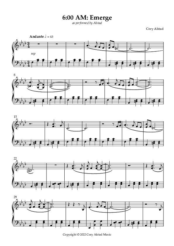 6:00 AM: Concede Piano Sheet (Alstad)