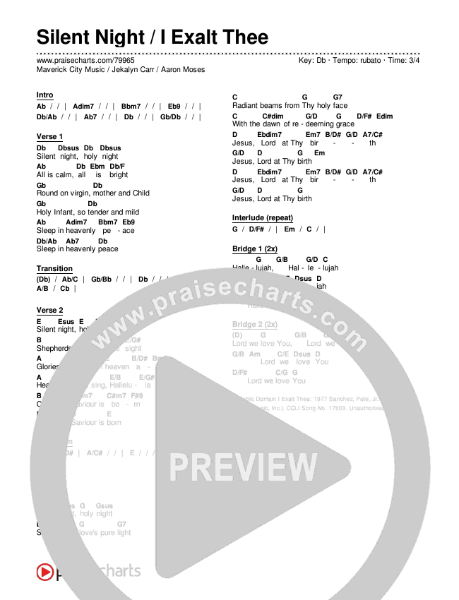 Silent Night / I Exalt Thee Chords & Lyrics (Maverick City Music / Jekalyn Carr / Aaron Moses)