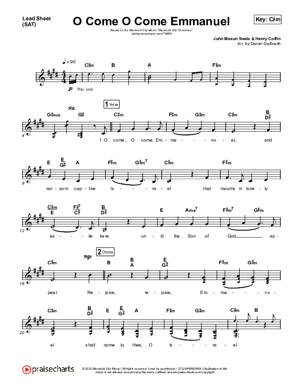 O Come O Come Emmanuel Lead Sheet (SAT) (Maverick City Music / Naomi Raine / Nate Moore)