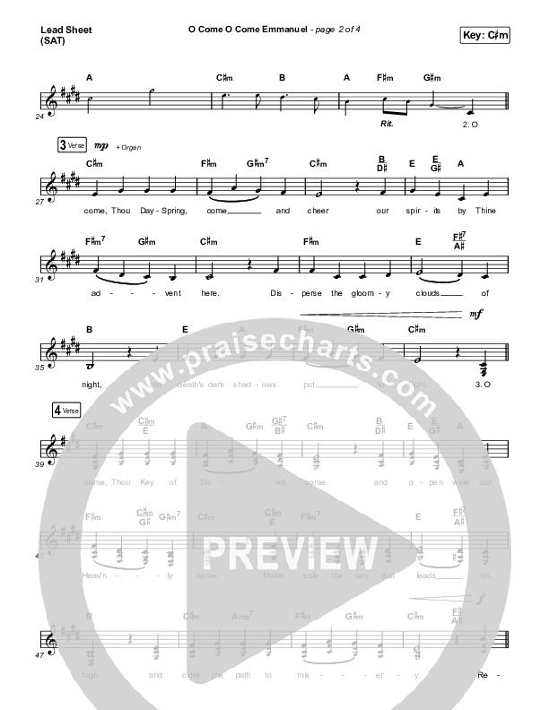O Come O Come Emmanuel Lead Sheet (SAT) (Maverick City Music / Naomi Raine / Nate Moore)