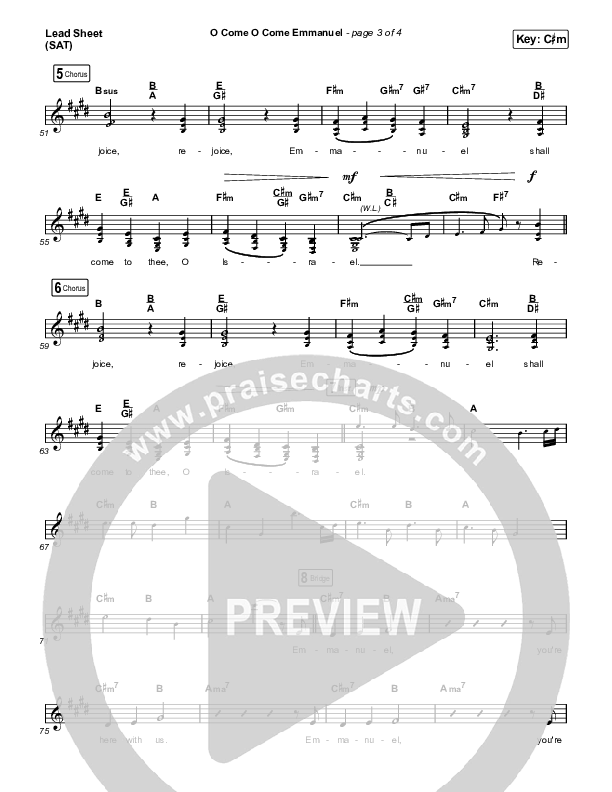 O Come O Come Emmanuel Lead Sheet (SAT) (Maverick City Music / Naomi Raine / Nate Moore)