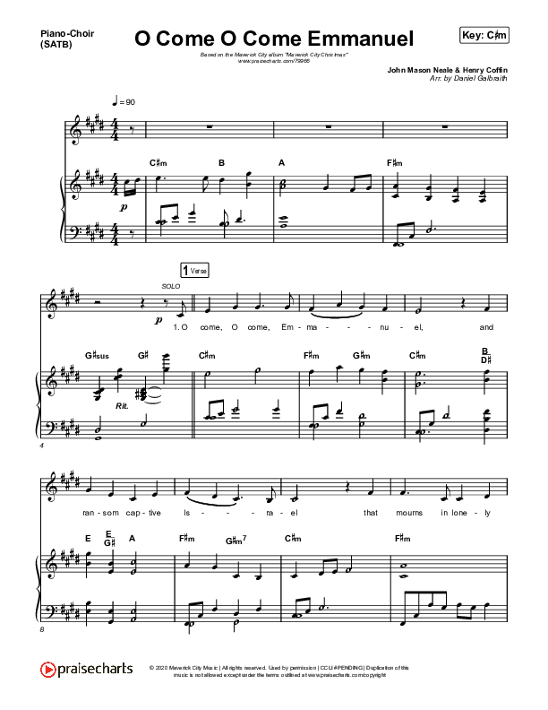 O Come O Come Emmanuel Piano/Vocal Pack (Maverick City Music / Naomi Raine / Nate Moore)